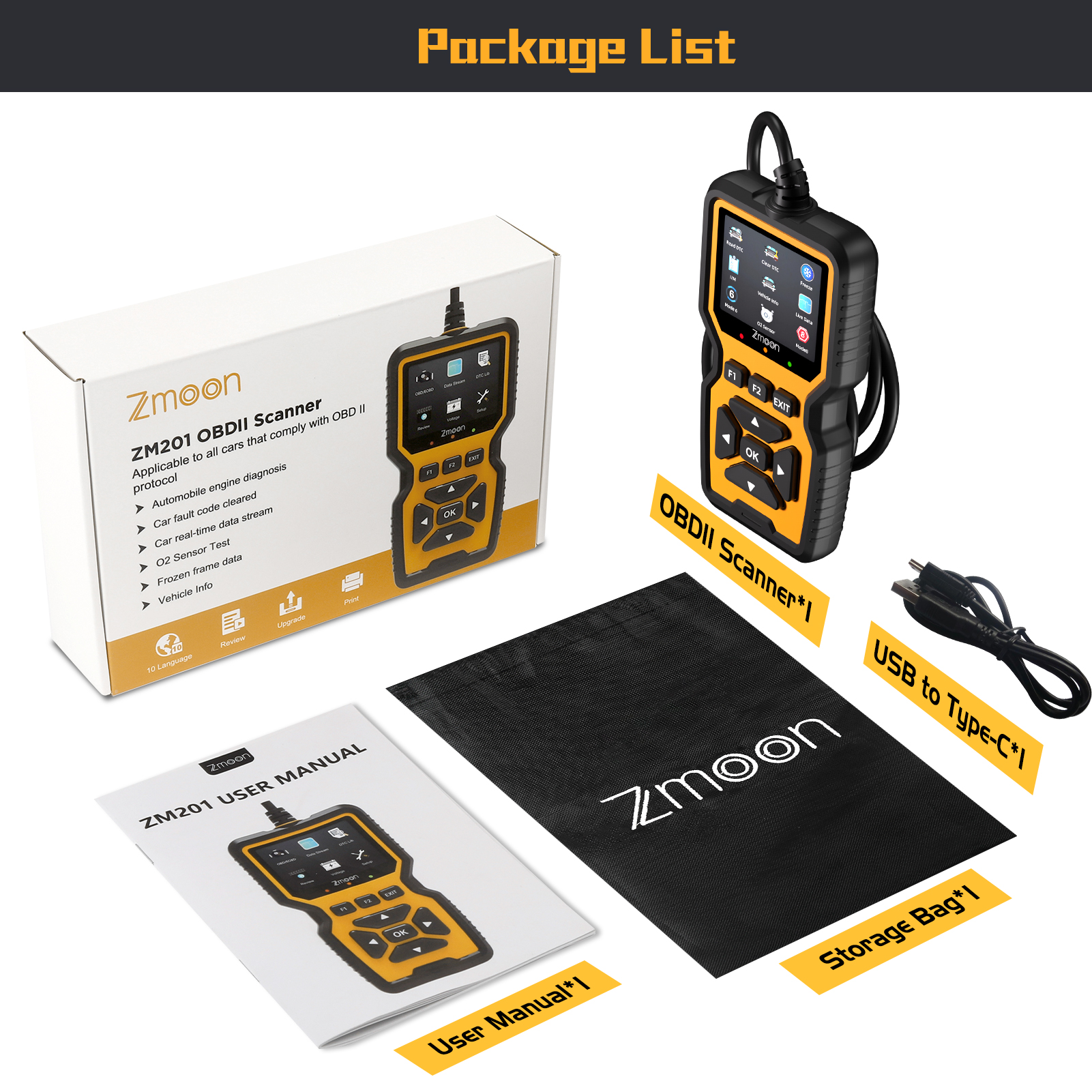ZMOON ZM201 Professional OBD2 Scanner Diagnostic Tool - Zmoon